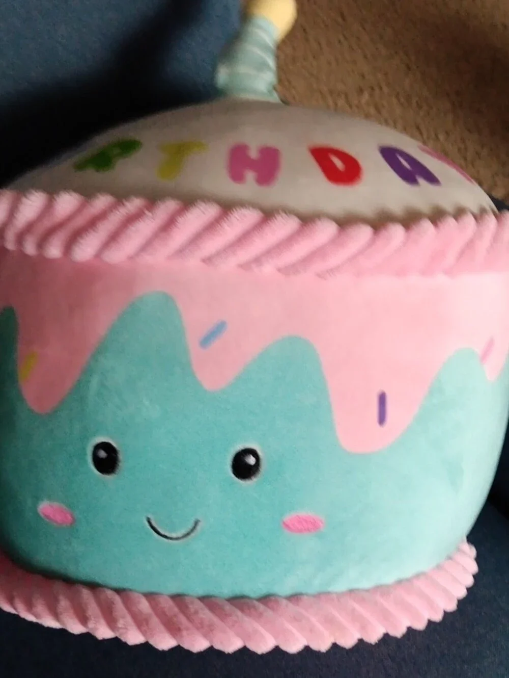 Plush Birthday Cake Pillow – Aqua & Pink Party Accent